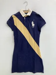 RALPH LAUREN SPORT ラルフローレンスポーツ ワンピース S ネイビー コットン バックプリント ブランドロゴ ライン柄 半袖 ショート・ミニ丈 台形 レディース