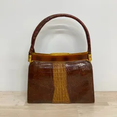 クロコダイル/ワニ革 ハンドバッグ ブラウン系 べっ甲風ハンドル ゴールド金具 エキゾチックレザー レディース[OB02520]のサムネイル