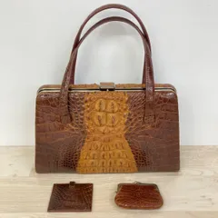 まとめて3点セット クロコダイル/ワニ革 ハンドバッグ 小銭入れ ミラー ブラウン系 エキゾチックレザー レディース[OM03110]のサムネイル
