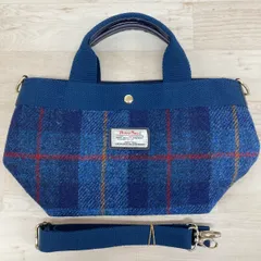 美品 Harris Tweed ハリスツイード 2way トートバッグ/ショルダーバッグ ブルー系 チェック柄 ウール/キャンバス[OA04099]のサムネイル