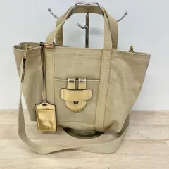 TILA MARCH PARIS ティラマーチ 2way トートバッグ/ショルダーバッグ キャンバス ベージュ×ゴールド金具 パスケース付き[OM03075]のサムネイル