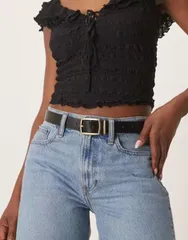 エイソス レディース アクセサリー ベルト ジーンズ ASOS DESIGN waist and hip square buckle jeans belt Black ブラックのサムネイル