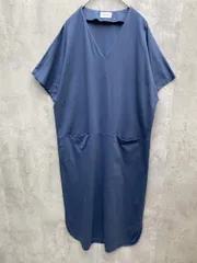 MOGA モガ 日本製 Vネック フロントポケット ラウンドヘム 半袖 ロング ワンピース size2/青 ■◆ レディースのサムネイル