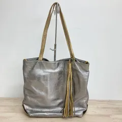 Carlos Falchi カルロスファルチ トートバッグ シルバー/ゴールド タッセルチャーム付き 裏地ヒョウ柄/レオパード柄[OF02831]のサムネイル