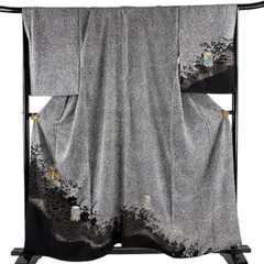 付下げ 身丈159.5cm 裄丈69.5cm L 袷 貝桶 波 金銀彩 黒灰 正絹 秀品 【中古】のサムネイル