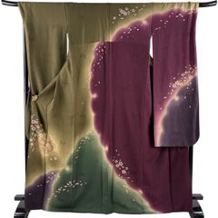 振袖 帯セット】【美品 未仕立て】振袖 帯セット 深緑 臙脂 金彩 華文 