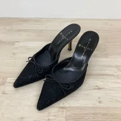 AKIRA OSAKI Elegance アキラオーサキ 22.5cm ミュール サンダル ブラック レース リボン ポインテッドトゥ 日本製[OF02457]のサムネイル