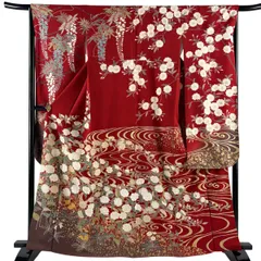 振袖 身丈162cm 裄丈66cm M 袷 牡丹 蒲公英 金彩 ぼかし 赤 正絹 秀品 【中古】のサムネイル