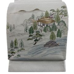 美品 正絹 作り帯 遊び心あふれる スケッチ風草花文様 二部式 袋帯 