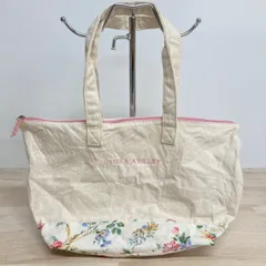 LAURA ASHLEY ローラアシュレイ トートバッグ/ハンドバッグ キャンバス 生成り/花柄 ピンク刺繍 ジップ開閉[OA02177]のサムネイル