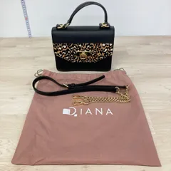 DIANA/ダイアナ 2way ハンドバッグ/ショルダーバッグ ブラック レオパード/ヒョウ柄 ゴールド金具 保存袋付き[OR02127]