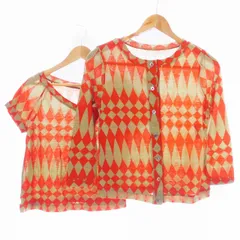 49アベニュー ジュンコシマダ 49AV. junko shimada アンサンブル カーディガン 七分袖 ラウンドネック カットソー 半袖 Vネック 薄手 ウール 総柄 38 赤 カーキ レッド トップス /AZのサムネイル