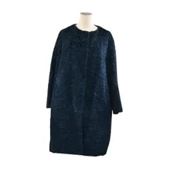 エスマックスマーラ S'Max Mara  ロングコート ベルデッドコート ノーカラーコート ボア ベロア ネイビー 40 レディース F-L8538のサムネイル