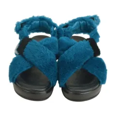 プラダ  PRADA 8830 クロス リアルファー サンダル フラット ダークエメラルドグリーン×ブラック サイズ 35 レディース F-LSHOE5144のサムネイル