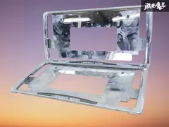 【割れ無し！】MITSUBISHI ミツビシ 純正 汎用 ナンバーフレーム ナンバープレート 2枚 メッキ 穴間：約21cm 縦：約17cm 横：約34cm 棚のサムネイル