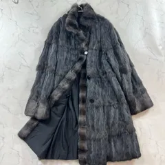 シルク100％ カルヴェン リス 毛皮コート リアルファー ロング リバーシブル ~ 濃紺 CALVEN レディース B2636のサムネイル
