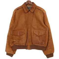 90年代 POLO COUNTRY ポロカントリー A-2 レザーフライトジャケット ラルフローレン ブラウン (メンズ XL相当) 中古 古着 A0592のサムネイル