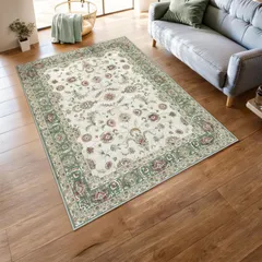 新品 HAOCOO ラグ カーペット 1畳 洗える 120х160cm ラグマット オールシーズン適用 ペルシャ風 じゅうたん 滑り止め ホットカーペット対応 防音 寝室 ラグ 耐磨耗性 軽量 花柄 グリーンのサムネイル