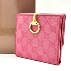 【可憐は芯に宿る】　GUCCI　二つ折り財布 GGキャンバス ホースビット クリップ式 10カード　ピンク