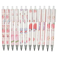 新品 Maydahui 12本 無限の鉛筆 永遠の鉛筆 金属先端 削らない インクレス鉛筆 筆跡消去可能 芯なし 折れない おしゃれ かわいい ノック式 桃 果物 エターナル メタル えんぴつのサムネイル