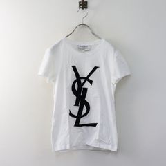 イヴ・サンローラン　ロゴTシャツ　ロゴベルベット　XS　ホワイト イヴ・サンローラン ベルベットYSLロゴ Tシャツ - メルカリ