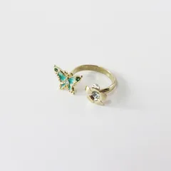 美品 アナスイ ANNA SUI 蝶・花モチーフ リング 7号＼ゴールド メッキ 合金 指輪 ピンキーリング アクセサリー【2400015032221】のサムネイル