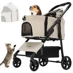 Joyfultails 分離型 ペットカート 折りたたみ 3way 多機能 対面式 猫犬兼用 ペットバギー キャリー コンパクト 軽量 耐荷重15KG 犬用ベビーカー 前輪360°回転 後輪ブレーキ付き ドッグカート お出かけ 散歩 通院 介護用 組み立て簡単のサムネイル