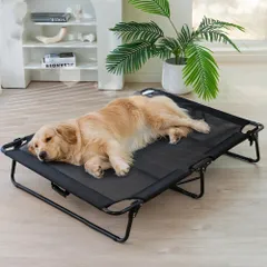 QD-WST ペットベッド 折りたたみ式 犬用ベッド 高床式 地面から離れ 大型犬 猫ベッド 四季通用 通気性 組み立て不要 持ち運べる 金属製フレーム 水洗い可 ブラック XLサイズ 幅120×奥行き80×高さ22cmのサムネイル