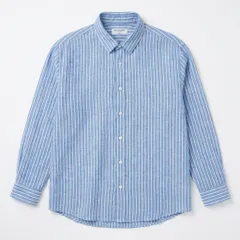 BACK NUMBER バックナンバー リネン100% ストライプ長袖シャツ Lのサムネイル