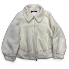 美品　エムズグレイシー M'S GRACY モヘヤ混 ウール ショートジャケット　ブルゾン　フラワーモチーフZIP　ボタンパール　アイボリー　サイズ40　ダブルジップのサムネイル