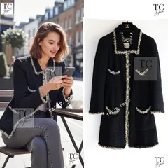 シャネル コート CHANEL 117万 限定版 ブラック 濃紺 ゴールド チェーン トリミング ジャケット カール ラガーフェルド作品 超貴重 36のサムネイル