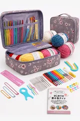 かぎ針編みキット 初心者向け スターターセット 届いてすぐ編めるセット収納バッグ付き 5色の毛糸付き 編み物フルセット かぎ針 手芸 ハンドメイド (クラシックフラワーグレー) [クラシックフラワーグレー]のサムネイル