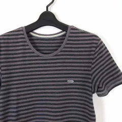 ディーゼル DIESEL Tシャツ カットソー 半袖 ボーダー柄 S グレー 黒 ブラック