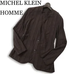 定価3.5万★ MICHEL KLEIN HOMME ミッシェルクラン オム 春夏★ 麻 リネン ストライプ ノーカラー ジャケット Sz.51 メンズのサムネイル