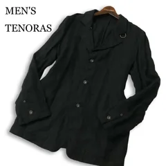 MEN'S TENORAS メンズティノラス 春夏★ 麻100％ リネン ストライプ カバーオール ジャケット 日本製 Sz.M メンズ 黒のサムネイル