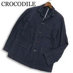 CROCODILE クロコダイル 春夏★ 麻 リネン カバーオール ワーク ジャケット Sz.M メンズ ネイビーのサムネイル