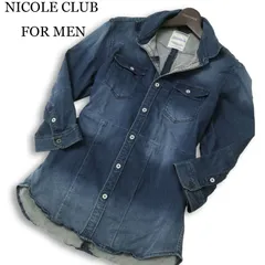 NICOLE CLUB FOR MEN ニコルクラブ フォーメン 襟ワイヤー★ 7分袖 ストレッチ ウォッシュ加工 デニム シャツ Sz.46 メンズのサムネイル