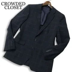 CROWDED CLOSET メンズビギ 春夏 背抜き★ ウィンドウペン  チェック スリム テーラード ジャケット Sz.2 メンズ 紺のサムネイル