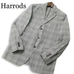 イタリア製★ Harrods ハロッズ 春夏★ 麻 リネン混 グレンチェック アンコン テーラード ジャケット Sz.3 メンズのサムネイル