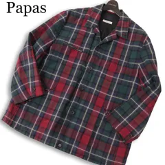 Papas パパス 春夏★ リネン タータンチェック カバーオール ジャケット 日本製 大きいサイズ Sz.52/LL メンズのサムネイル