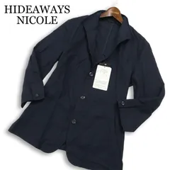 新品 未使用★ HIDEAWAYS NICOLE ハイダウェイ ニコル 春夏 襟ワイヤー 7分袖 イタリアンカラー ジャケット Sz.48 メンズ 紺のサムネイル