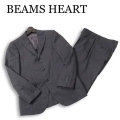 BEAMS HEART ビームス ハート 春夏★ ビジネス 背抜き ストライプ セットアップ スーツ 日本製 Sz.46 メンズ 灰のサムネイル