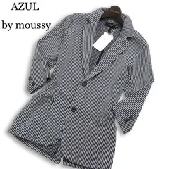 【新品 未使用】 AZUL by moussy アズール マウジー 春夏★ 七分袖 ストライプ テーラード ジャケット Sz.S メンズ ネイビーのサムネイル