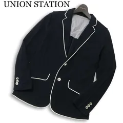 UNION STATION ユニオンステーション メンズビギ 春夏★ アンコン パイピング テーラード ジャケット Sz.2 メンズ ネイビーのサムネイル