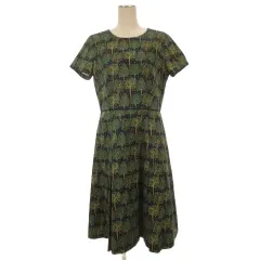 アマカ AMACA LiBERTY The Artist's Tree ワンピース 半袖 40 ネイビー グリーン 260526Eのサムネイル