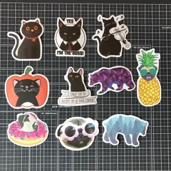 猫　防水ステッカー　10枚セット　くま　輸入雑貨　レトロ　.　CAT　シールセット　iPhoneやスマホケース、MacBookに最適！　パグ犬　DOG　(STK003)のサムネイル