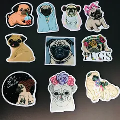 10枚セット　防水ステッカー　『 ペット　パグ　可愛い　犬　DOG PUGS 』　.　シールセット　iPhoneやスマホケース、MacBookに最適！　輸入雑貨　レトロ　(STK024)のサムネイル