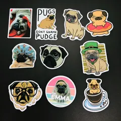 10枚セット　防水ステッカー　『 ペット　パグ　可愛い　犬　DOG PUGS 』　輸入雑貨　レトロ　.　シールセット　iPhoneやスマホケース、MacBookに最適！　(STK023)のサムネイル
