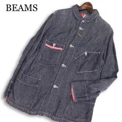 BEAMS ビームス 春夏 麻100%★ デニムライク リネン ラウンドカラー カバーオール ジャケット 日本製 Sz.L メンズのサムネイル