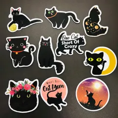 10枚セット　防水ステッカー　『 ペット　猫　ネコ　CAT　黒ネコ　可愛い 』　レトロ　輸入雑貨　iPhoneやスマホケース、MacBookに最適！　シールセット　.　(STK031)のサムネイル